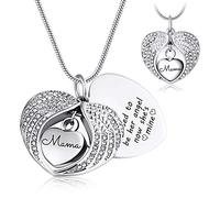 KnSam Urn Necklace for Women Men Heart Wings Mama Ash Cremation Memorial Pendant Silver