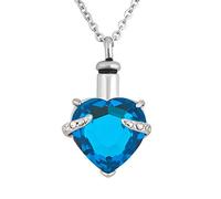 KnSam Urn Necklace for Women Men March Heart Birthstone Zircon Ash Cremation Memorial Pendant Silver