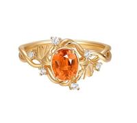 KnSam Wedding Ring 9K/14K/18K Yellow Gold Real Gold, 1-1.88ct Mandarin Garnet Band Rings Oval Cut Leaf Orange Ring with Moissanite 18/14/9 Carat Gold, Size 47-70, 9ct Yellow Gold, Moissanite mandarin