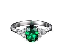 KnSam White Gold 750 18K Engagement Ring, 1ct Laboratory Created Emerald Band Rings Classic Oval Cut Green, Genuine Jewellery Ring with Moissanite Au750 Gold, Size 48 (15.3)