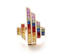 KnSam Women Ring 18K, 2.7Ct Colorful Blue Sapphire Rectangle Rose Gold Ring Size J 1/2