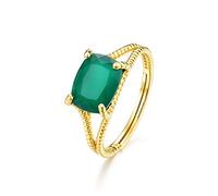 KnSam Women's Adjustable Silver 925 Sterling Silver Gold-Plated 9 ct Yellow Gold Solitaire Ring with Crystal Pink Ring Adjustable Suitable for Any Size, Emerald
