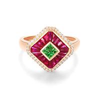 KnSam Women's Gold Ring with Diamond 18 Carat Gold with Ruby Schafflerite Diamond Total Weight of the Gemstone 1.2 Carat Rose Gold, 18 K Gold, Ruby