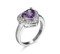 KnSam Women's Ring, Engagement Ring, Gold-Plated Wedding Ring, Silver-Plated Heart Ring, Purple Wedding Ring, Cubic Zirconia,