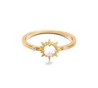 KnSam Women's Sun Gold 9K Wedding Band Ring White Crystal, Size M 1/2
