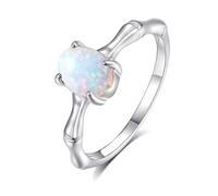 KnSam Yellow Gold 750 Friendship Rings Real Gold Petite Classic Partner Rings with Opal White Colourful Oval Cut Couple Rings Moissanite Platinum PT950, Size 47-65, 14ct White Gold, Opal Moissanite