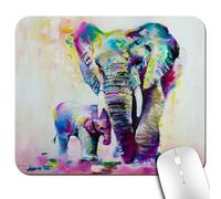 Knseva Abstract Vintage Colorful Indian Elephant Oil Painting Art Mouse Pad, Watercolor Mother Elephants Baby Print Artwork Mouse Pads