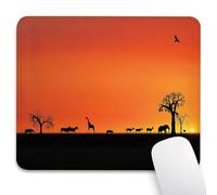 Knseva African Animals Panorama Mouse Pad 9.5"x 7.9", Reinforced Stitched Edges, Durable Anti-Slip Gaming & Office Mat Desk Decor, Elephant Giraffe Wolf Zebra Wildlife Silhouette Sunset Scenery