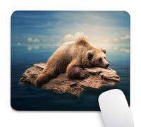 Knseva Grizzly Bear Mouse Pad 9.5"x 7.9", Reinforced Stitched Edges, Durable Anti-Slip Gaming & Office Mat Desk Decor, Wild Animal Resting on a Rock Amidst Calm Waters