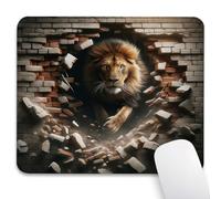 Knseva Lion Mouse Pad 9.5"x 7.9", Reinforced Stitched Edges, Durable Anti-Slip Gaming & Office Mat Desk Decor, Modern Illustration of King of The Jungle Emerging from Brick Wall