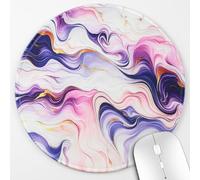 Knseva Marble Print Round Mouse Pad with Stitched Edges, 7.9" Diameter, Anti-Slip Portable Circular Mat for Desk, Delicate Swirling Lines with Modern Fantasy Colors Purple/Blue/Gold/Pink