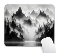 Knseva Misty Pine Forest Foggy Mountains Mouse Pad 9.5"x 7.9", Reinforced Stitched Edges, Durable Anti-Slip Gaming & Office Mat Desk Decor, Majestic Tranquil Nature Scene, Black and White