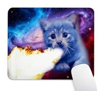 knseva Mouse Pad 9.5"x 7.9" Fantasy Space Cat with Fire Cute Blue Kitten in Galaxy Aesthetic Cosmic Nebula, Durable Anti-Slip Reinforced Stitched Desk Mat
