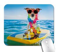 Knseva Sunny Dog Surfing Office/Gaming Mouse Pad 9.5"x7.9", Anti-Slip Mat for Desk, Cool Puppy Swimming in The Ocean Comic Coastal Animal Ride The Wave