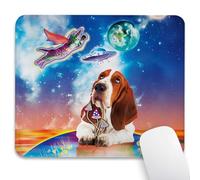 Knseva Super Space Cat Mouse Pad 9.5"x 7.9", Reinforced Stitched Edges, Durable Anti-Slip Gaming & Office Mat Desk Decor, Funny Cosmic Animals Flying Kitten Dog Mushroom UFO Planet Vibrant Fantasy