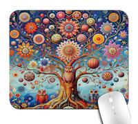 Knseva Tree of Life and Owls Office/Gaming Mouse Pad 9.5"x7.9", Anti-Slip Mat for Desk, Abstract Colorful Oriental Boho Print Hippie Mandala Ornate