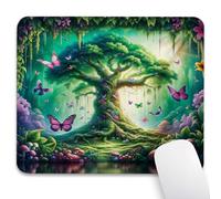 Knseva Tree of Life Mouse Pad 9.5"x 7.9", Reinforced Stitched Edges, Durable Anti-Slip Gaming & Office Mat Desk Decor, Abstract Fantasy Design with Dancing Butterflies Ensemble Wonderland