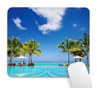 Knseva Tropical Beach Swimming Pool Mouse Pad 9.5"x 7.9", Reinforced Stitched Edges, Durable Anti-Slip Gaming & Office Mat Desk Decor, Coastal Scenery Sunbeds with Coconut Palm Trees for Holiday