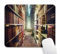 Knseva Vintage Bookshelf in Forest Mouse Pad 9.5"x 7.9", Reinforced Stitched Edges, Durable Anti-Slip Gaming & Office Mat Desk Decor, Digital Illustration of Abstract Design Library Academic Theme