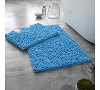 KNT Loop Bath Mat Sets and Pedestal Anti Slip Super Soft Water Absorbent Extra Size Bathroom Toilet Rugs, 2 Pieces, Turquoise, Large, Large