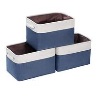 Kntiwiwo Foldable Storage Bin Collapsible Fabric Storage Basket Cube with Durable Handles Closet Organizer Bins for Organizing Shelves Drawers, Set of 3, 15" x 10" x 9.5", Blue