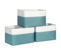 Kntiwiwo Foldable Storage Bins 15" x 10" x 9.5" Fabric Storage Basket Cube with Handles Large Linen Closet Organizer Bins for Organizing Shelf Home, Set of 3, Teal