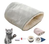 Knubbuf Cat Sleeping Bag, Cat Winter Sleeping Bag, Cat Sleeping Bag for Indoor Cats, Pet Mat Warming Pad Sack, Removable and Washable Medium and Large Pet Warming Pad (E)