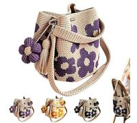 Knubbuf Handmade Crochet Flower Tote Bag - Boho Floral Knit Crossbody Shoulder Purse for Women, Woven Beach Handbags for Travel, Shopping and Daily Use (Purple)