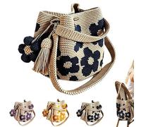 Knubbuf Handmade Crochet Flower Tote Bag - Boho Floral Knit Crossbody Shoulder Purse for Women, Woven Beach Handbags for Travel, Shopping and Daily Use (Blue)