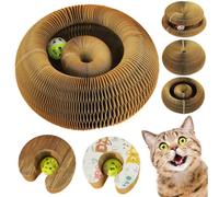 Knubbuf Kitty Kurlz, Kitty Kurlz Cat Toy, Foldable Bouncy Toys for Cats, Cat Accordion Toy With Bell Balls and Track Adventure, Indoor Interactive Scratch Pad (Brown*1)