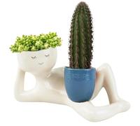 Knubbuf Lying Down Figure Planters, Relaxing Person Holding Pot, Lazy Guy Planter, Succulent Plant Pot, Planter with Drainage Hole for Indoor Outdoor Plants (Blue)