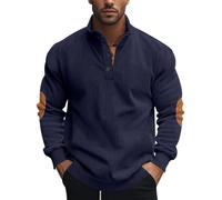 Knubbuf Mens Corduroy Sweatshirt Long Sleeve Stand Collar 1/4 Button Up Pullover Casual Fall Winter Polo Sweaters Tops (XXL,Style I)