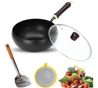 Knubbuf Mexicoify Uncoated Thick Iron Pot, Suntuup Japanese Iron Pan, 10in Multifunctional Non-Stick Pan with Lid & Spatula, Dishwasher Safe, Oven Safe (Transparenter Deckel, 20cm)