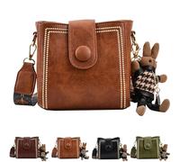 Knubbuf Vintage Fashion Bag with Adjustable Wider Shoulder Strap, Shoulder and Crossbody Bag, Vintage Fashion Bag with Adjustable Strap, Retro Bucket Bag (Brown)