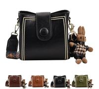 Knubbuf Vintage Fashion Bag with Adjustable Wider Shoulder Strap, Shoulder and Crossbody Bag, Vintage Fashion Bag with Adjustable Strap, Retro Bucket Bag (Black)