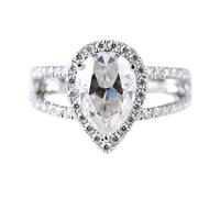 Knuckle Ring, Married Ring with 1.5ct Teardrop Shape Moissanite 18K White Gold Size P 1/2