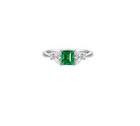 Knuckle Rings for Women 14K White Gold Filled Ring Silver 4 Claws Rectangle with 0.69CT Created Emerald and Moissanite Size N 1/2 Solid Not Plated Popular for Ladies Wedding