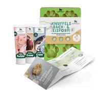 Knuffelwuff Dog Biscuits and Dog Ice Cream Set with 3 Silicone Moulds, Recipes and Tube Snack Mix - Heat Resistance from -40 °C to 220 °C - Perfect for Dog Training