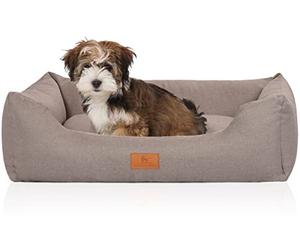 Knuffelwuff Lotte Velour Dog Bed with Fine Hand-Woven Character, S 70 x 50 cm, Light Grey, Removable Cover, Washable, for Large, Medium and Small Dogs