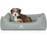 Knuffelwuff Luisa Orthopaedic Dog Bed Made of Velour with Fine Handweave Character Sunshine Edition S 70 x 50 cm, Petrol - Removable Cover - Washable - for Large, Medium and Small Dogs