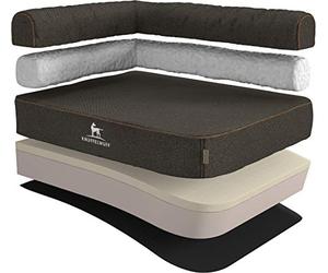 Knuffelwuff Marlie Orthopaedic Corner Dog Bed Velour Dog Sofa with Handwoven Character S 70 x 50 cm Backrest Left Black Removable Cover Washable for Large, Medium and Small Dogs