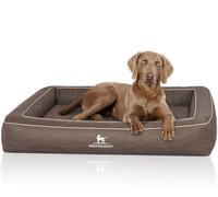 Knuffelwuff Montego S Orthopaedic Dog Bed Laser Quilted Faux Leather 70 x 50 cm, Brown-Grey, Removable Cover, Easy to Clean, for Large, Medium and Small Dogs
