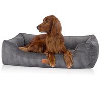 Knuffelwuff Nunavut S Orthopaedic Corduroy Dog Bed with Handwoven Character Grey 70 x 50 cm Removable Cover Washable for Large, Medium and Small Dogs