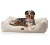 Knuffelwuff Olivia Dog Bed Made of Cord with Handwoven Character XXL 120 x 85 cm Beige - Removable Cover - Washable - for Large, Medium and Small Dogs