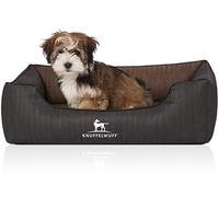 Knuffelwuff Outback Orthopaedic Dog Bed Made of Laser Quilted Faux Leather, S, 70 x 50 cm, Black/Brown, Removable Cover, Easy to Clean, for Large, Medium and Small Dogs