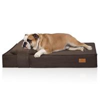 Knuffelwuff Soleya Orthopaedic Dog Bed, 100 x 70 cm, Brown, Cord Dog Bed with Pillow, Memory Foam Mattress, Gentle on the Joints and Dimensionally Stable, Cover Washable at 30 °C, for Small to Large