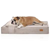 Knuffelwuff Soleya Orthopaedic Dog Bed, 80 x 60 cm, Light Grey, Cord Dog Bed with Pillow, Memory Foam Mattress, Gentle on the Joints and Dimensionally Stable, Cover Washable at 30 °C, for Small to