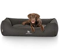Knuffelwuff Velour Dog Bed Crispino with Hand-Woven Material Look M-L Small 85 x 63cm Black
