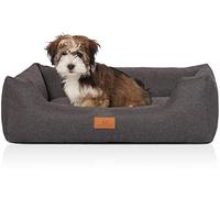 Knuffelwuff Velour Dog Bed Lotte with Fine Hand-Woven Material Look M-L Small 85 x 63cm Grey