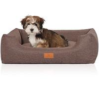 Knuffelwuff Velour Dog Bed Lotte with Fine Hand-Woven Material Look M-L Small 85 x 63cm Grey-Brown